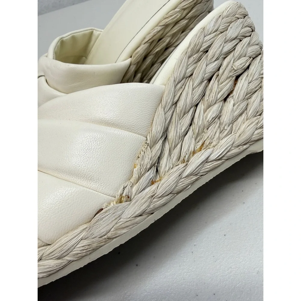 Vince Glyn Off White Leather Espadrille Wedge Sandals Square Toe Slide Heels 7.5